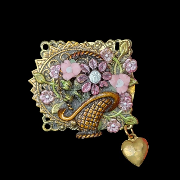 Vintage Montage‎ 1998 Brass Floral Basket Pin Brooch - Picture 5 of 5